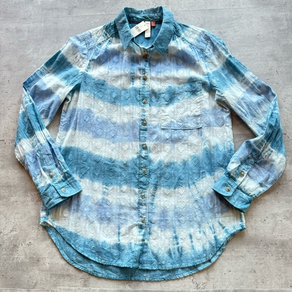 NWT Anthropologie Pilcro Janesse Tie Dye Blue Buttondown Shirt, Small - Picture 1 of 11